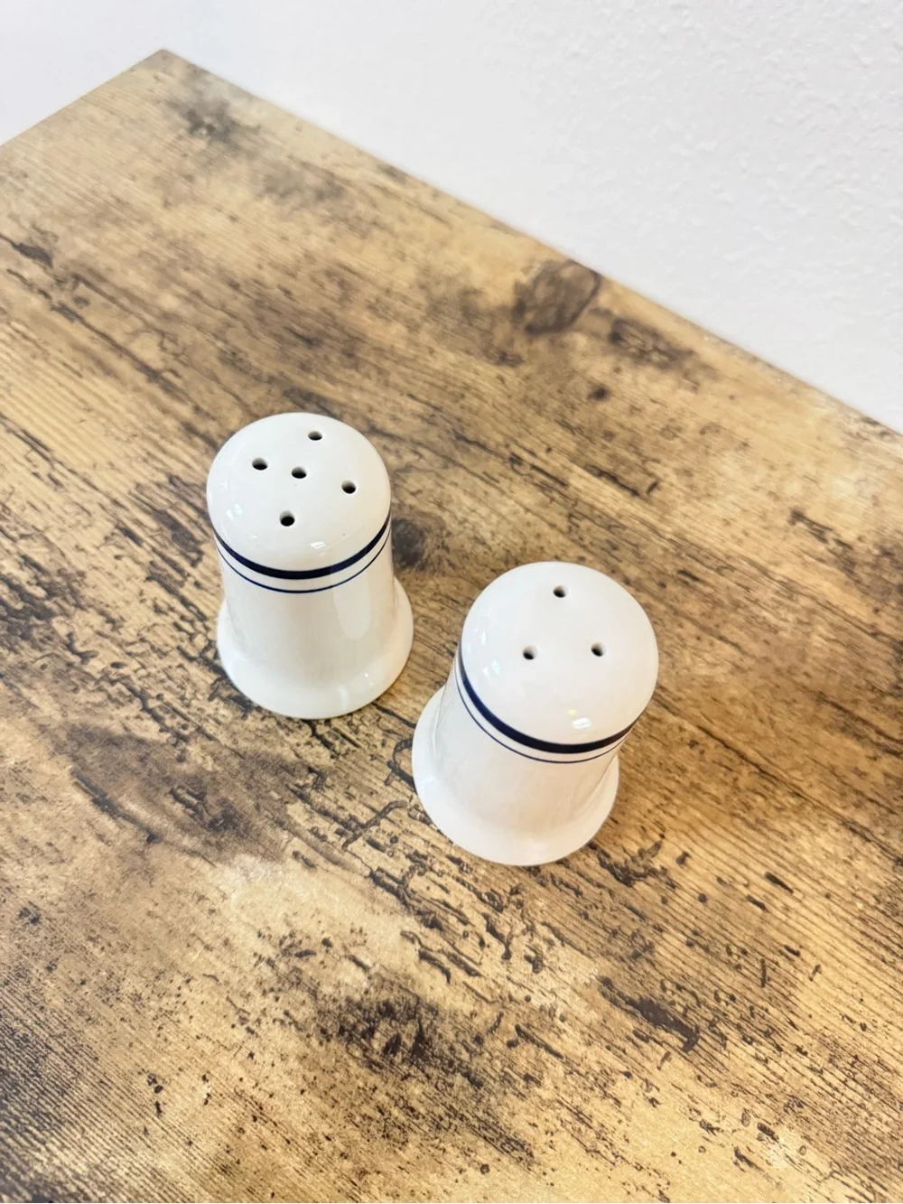 Blue Stripe Stoneware Salt & Pepper Shakers | Set of 2